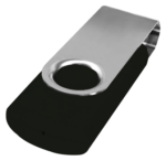 Musta hopea Twister USB-muistitikku MyHappyLogo logopainettu