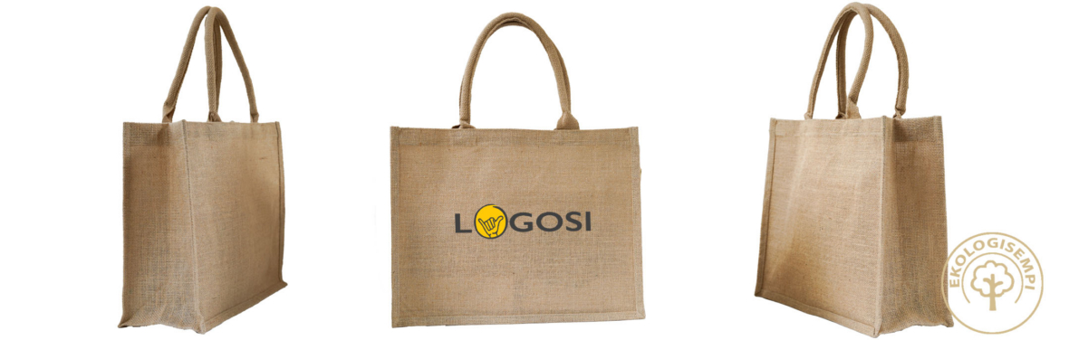 Juuttikassi, ostoskassi ympäristöystävällinen ja biohajoava omalla logolla